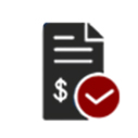 Icon of a document with a dollar sign and horizontal lines, next to a red circle containing a white check mark, indicating payment or invoice approval.