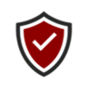A red shield with a white check mark in the center, outlined in black, symbolizing security, protection, or verification.